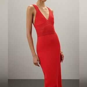 Ronny Kobo Collective Vibrant Crocheted Orange/Red Bodycon Midi Dress, sz M